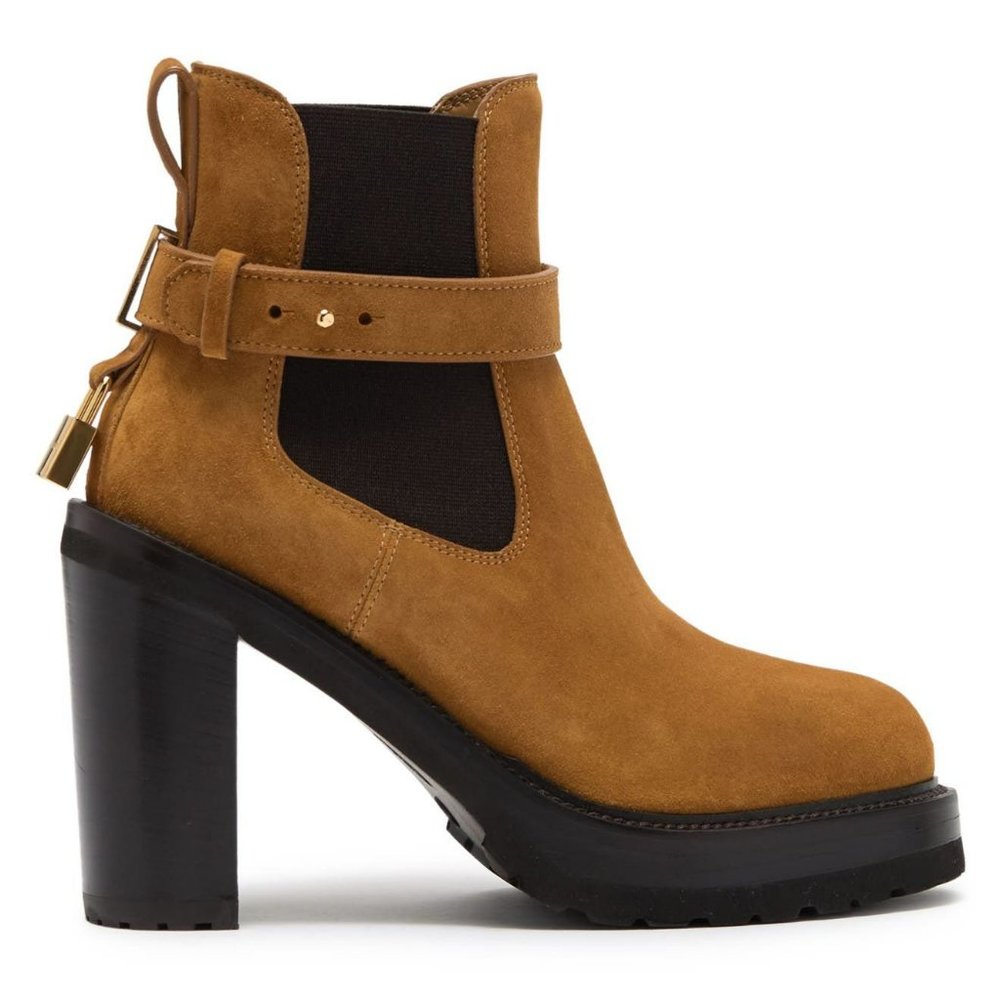 BUSCEMI SOHO BLACK HEEL PLATFORM CHELSEA BOOT CAMEL 35 (MD12) $1100